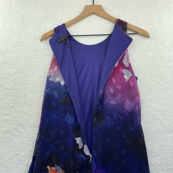 DONNA KARAN Sleeveless Dress Women's 8 Purple Floral Evening  Midi Asymmetrical - Picture 8 of 15